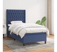 Hoopleep Sommier à Lattes de Lit avec Matelas Bleu 90x190 cm, Tête de Lit Réglable en Tissu Durable, Ressorts Ensachés Confort Moyen-Dur, Ensemble Complet