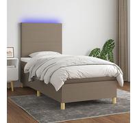 Hoopleep Sommier à Lattes de Lit Taupe 90x190 cm, Tissu Durable, Matelas à Ressorts Ensachés, Tête de Lit Réglable, Bande LED Colorée pour Chambre, Confort Optimisé