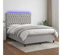 Hoopleep Sommier à Lattes Lit 140x200 cm avec Matelas, Tête de Lit Réglable, Bande LED, Gris Clair, Tissu Durable, Ressorts Ensachés