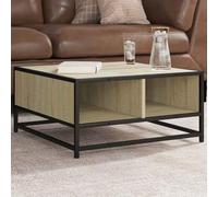 Hoopleep Sonoma Table à café carrée en chêne 60,5 x 60,5 x 30 cm avec étagère de rangement, cadre en métal industriel, dessus en bois d'ingénierie durable pour la maison