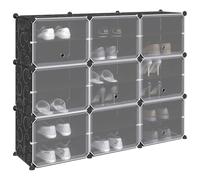Hoopleep Système d'étagères à 9 cubes, portes, en plastique polypropylène, noir, 124,5 x 31,5 x 93 cm, armoire de rangement modulaire pour vêtements, chaussures, livres, entrée, polyvalente