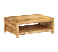 Hoopleep Table à café en bois de mangue, 80 x 55 x 30 cm, en bois dur tropical massif, durable, avec rangement, finition naturelle, grain unique pour la décoration de la maison