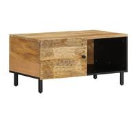 Hoopleep Table à café en bois de mangue pour salon, 80 x 50 x 40 cm, construction en bois massif avec rangement, design moderne, pieds en fer durables