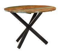 Hoopleep Table à manger ronde 100 x 100 x 75 cm, bois recyclé massif avec finition rugueuse, acier revêtu par pulvérisation, pour salle à manger, cuisine, table en bois rustique pour 4 personnes