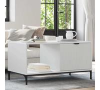 Hoopleep Table basse blanche 90 x 49 x 46 cm en bois dérivé du bois, table de salon moderne avec espace de rangement, étagère et portes pliantes, table d'appoint stable pour salon, surface durable