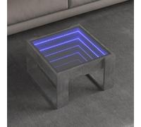 Hoopleep Table basse gris béton avec LED Infinity, matériau en bois, 50 x 53 x 30 cm, éclairage RVB, table d'appoint polyvalente pour salon, table basse moderne avec plateau de table robuste