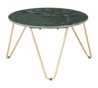 Hoopleep Table basse verte - 65 x 65 x 42 cm - Pierre véritable aspect marbre - Table d'appoint carrée moderne pour salon - Cadre en fer robuste avec revêtement en poudre en laiton - Table d'appoint