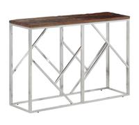 Hoopleep Table console argentée en acier inoxydable, traverses en bois massif, 110 x 30 x 70 cm, étagère robuste pour salon, couloir, rangement de meubles polyvalent