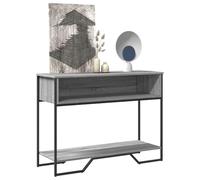 Hoopleep Table console grise Sonoma 100 x 35 x 74,5 cm, matériau en bois, support en vinyle robuste pour tourne-disque, étagère élégante pour rangement de disques vinyles dans le salon