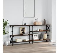 Hoopleep Table console marron aspect chêne, 180 x 29 x 76,5 cm, matériau dérivé du bois avec cadre en acier, platine disque stable, support en vinyle pour salon, couloir, meuble de rangement