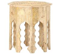 Hoopleep Table d'appoint Ø 48 cm en bois massif mangue, sculpté à la main, support en vinyle robuste, meuble tourne-disque, table latérale unique pour salon, intérieur