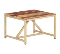 Hoopleep Table d'appoint 60 x 60 x 40 cm, bois massif d'acacia, structure en acier revêtu par pulvérisation, aspect laiton, table de salon pour tourne-disque, grain de bois unique