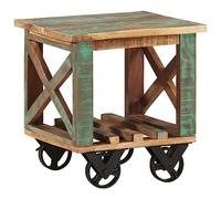Hoopleep Table d'appoint avec roulettes, 40 x 40 x 42 cm, bois massif recyclé, support en vinyle industriel, rangement de tourne-disque, étagère rustique pour salon, intérieur