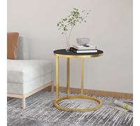 Hoopleep Table d'appoint dorée et noire en verre trempé de 45 cm, design moderne, support en vinyle robuste pour tourne-disque, rangement pratique dans le salon