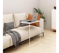 Hoopleep Table d'appoint en forme de C, blanche, 55 x 35 x 66 cm, bois robuste et fer, table basse moderne pour salon, polyvalente, nettoyage facile