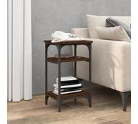 Hoopleep Table d'appoint marron aspect chêne 35 x 30 x 60 cm, matériau en bois, cadre en acier robuste, pieds réglables, support en vinyle pratique pour tourne-disque, meuble élégant pour salon