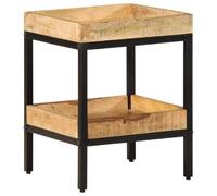 Hoopleep Table d'appoint marron en bois massif de mangue, 35 x 35 x 45 cm, avec étagère, cadre en acier stable, pour salon, intérieur, support en vinyle