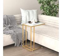 Hoopleep Table d'appoint pour ordinateur - Blanc - Marbre - 50 x 35 x 65 cm - Verre trempé - Structure en métal doré - Meuble de salon - Support en vinyle - Étagère pour tourne-disque - Intérieur