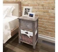 Hoopleep Table de chevet en bois marron, 28 x 31 x 45 cm, avec tiroir et panier en osier, table d'appoint rustique pour chambre à coucher, salon, rangement polyvalent