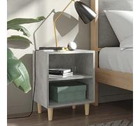 Hoopleep Table de chevet gris béton avec pieds en bois massif, 40 x 30 x 50 cm, design scandinave, table d'appoint polyvalente pour rangement de chambre à coucher