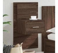 Hoopleep Table de chevet murale avec éclairage LED - Aspect chêne marron - 48,5 x 32,5 x 80 cm - Flottante - Pour chambre à coucher, salon, rangement - Design moderne