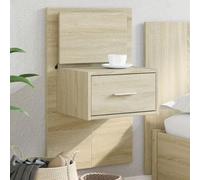 Hoopleep Table de chevet murale flottante en bois de chêne Sonoma avec éclairage LED, 48,5 x 32,5 x 80 cm, pour chambre à coucher et salon, rangement peu encombrant