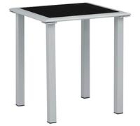 Hoopleep Table de jardin noire, argentée, 41 x 41 x 45 cm, en acier revêtu par pulvérisation et verre trempé, carrée, petite, robuste, pour extérieur, jardin et terrasse, peu encombrante