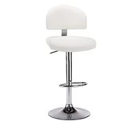Hoopleep Tabouret de bar en cuir synthétique blanc - Hauteur réglable - Avec cadre en acier chromé - Dossier ergonomique - Repose-pieds - 43 x 47 x (98-119) cm - Pour cuisine, comptoir, île