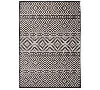 Hoopleep Tapis d'extérieur tissé plat 120 x 170 cm - Noir - Rayé - Résistant aux UV - Résistant aux intempéries - Pour balcon, terrasse, salon, chambre à coucher