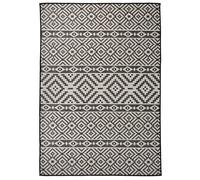 Hoopleep Tapis d'extérieur tissé plat 140 x 200 cm - Noir - Rayé - Résistant aux UV - Résistant aux intempéries - Pour balcon, terrasse et salon - En polypropylène robuste