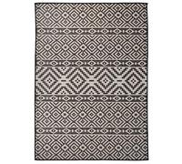 Hoopleep Tapis d'extérieur tissé plat 200 x 280 cm - Rayé noir - Résistant aux UV - Résistant aux intempéries - Résistant - Pour balcon, terrasse, salon