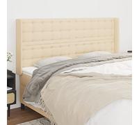 Hoopleep Tête de lit en tissu crème avec oreilles - Hauteur réglable - 203 x 16 x 118/128 cm - Cadre en bois robuste - Convient pour lit queen et king size - Rembourrée pour plus de confort