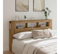 Hoopleep Tête de lit LED en chêne artisanal, 180 x 18,5 x 103,5 cm, en bois, avec éclairage RVB, étagère stable, compatible avec cadre de lit Queen et King size, pour montage mural