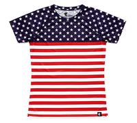 HOOPOE T-Shirt de Course Femme États-Unis, Manches Courtes, DryClim, Gym, Running, Sport, Original, Amusant, #StarsAndStripes Taille M