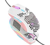 Hoopond Souris de Jeu Filaire, Souris légère en nid d'abeille 69G avec 6400 DPI, Souris de Jeu USB programmable à 6 Boutons, pour Joueurs PC et utilisateurs Xbox et PS4-rose Blanc mélangé
