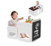 hoopyosms 2-en-1 Ensemble Table et Chaise Montessori pour Enfants, Table en Bois Réglable pour Tout-Petits avec Tableau Noir, Ensemble de Table d'Activité et de Peinture pour Enfants, Blanc