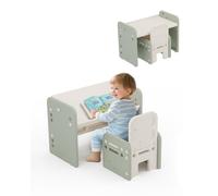 hoopyosms Table et Chaise pour Enfants, Table d’Activités avec Plateau Incliné pour Dessiner, Lire, Écrire et Jouer(Vert)