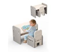 hoopyosms Table et Chaise pour Enfants, Table d’Activités avec Plateau Incliné pour Dessiner, Lire, Écrire et Jouer(Gris)