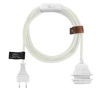 Hoopzi Bala Lampe Baladeuse Déco à Suspendre Attacher Enrouler | Fil Électrique en Lin 4,5 mètres, Douille E27, Prise et Interrupteur, Suspension Luminaire, Couleur Blanc/Blanc