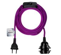 Hoopzi Bala Lampe Baladeuse Déco à Suspendre Attacher Enrouler | Fil Électrique en Tissu 4,5 mètres, Douille E27, Prise et Interrupteur, Suspension Luminaire, Couleur Magenta