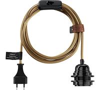 Hoopzi Bala Lampe Baladeuse Déco à Suspendre Attacher Enrouler | Fil Électrique en Tissu 4,5 mètres, Douille E27, Prise et Interrupteur, Suspension Luminaire, Couleur Laiton
