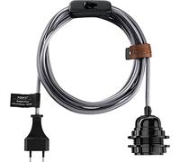 Hoopzi Bala Lampe Baladeuse Déco à Suspendre Attacher Enrouler | Fil Électrique en Tissu 4,5 mètres, Douille E27, Prise et Interrupteur, Suspension Luminaire, Couleur Métal