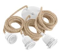 Hoopzi - Câble Suspension Luminaire Corde et Blanc - Fil Electrique en Tissu 2,5m - 3 x Ampoules Douille E27 - Pour Salon, Cuisine, Chambre - Modèle Hang 3