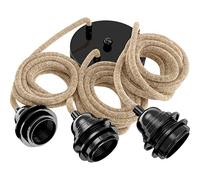 Hoopzi - Câble Suspension Luminaire Corde et Noir - Fil Electrique en Tissu 2,5m - 3 x Ampoules Douille E27 - Pour Salon, Cuisine, Chambre - Modèle Hang 3