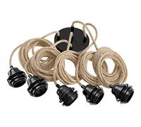 Hoopzi - Câble Suspension Luminaire Corde et Noir - Fil Electrique en Tissu 3,5m - 5 x Ampoules Douille E27 - Pour Salon, Cuisine, Chambre - Modèle Hang 5