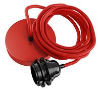 Hoopzi - Câble Suspension Luminaire Rouge - Fil Electrique en Tissu 2,5m - 1 x Ampoule Douille E27 - Pour Salon, Cuisine, Chambre - Modèle Hang 1