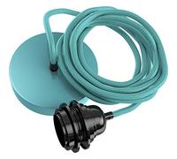 Hoopzi - Câble Suspension Luminaire Turquoise - Fil Electrique en Tissu 2,5m - 1 x Ampoule Douille E27 - Pour Salon, Cuisine, Chambre - Modèle Hang 1