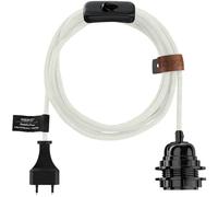 Hoopzi - Fil électrique en Tissu de 4,5M pour Éclairer Partout Chez Vous - Douille Ampoule E27 avec Interrupteur - Créez Votre Suspension Luminaire, Baladeuse, Lampe Suspendue - Bala Lin Blanc/Noir