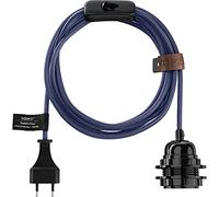 Hoopzi - Fil électrique en Tissu de 4,5M pour Éclairer Partout Chez Vous - Douille Ampoule E27 avec Interrupteur - Créez Votre Suspension Luminaire, Baladeuse, Lampe Suspendue - Bala Bleu Marine