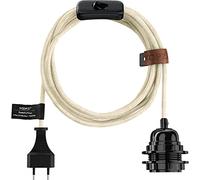 Hoopzi - Fil électrique en Tissu de 4,5M pour Éclairer Partout Chez Vous - Douille Ampoule E27 avec Interrupteur - Créez Votre Suspension Luminaire, Baladeuse, Lampe Suspendue - Bala Blanc Coton